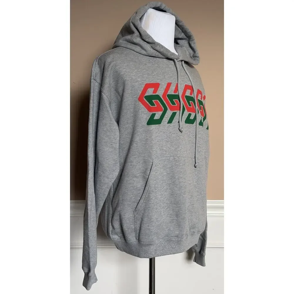Gucci Chain Print Logo Hooded Sweatshirt Gray Hoodie Men’s Medium 715911 NWT